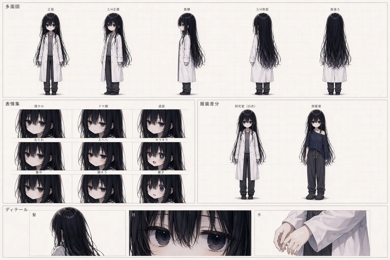 一ノ瀬凜の多面図・表情・衣装差分をまとめたキャラクターシート