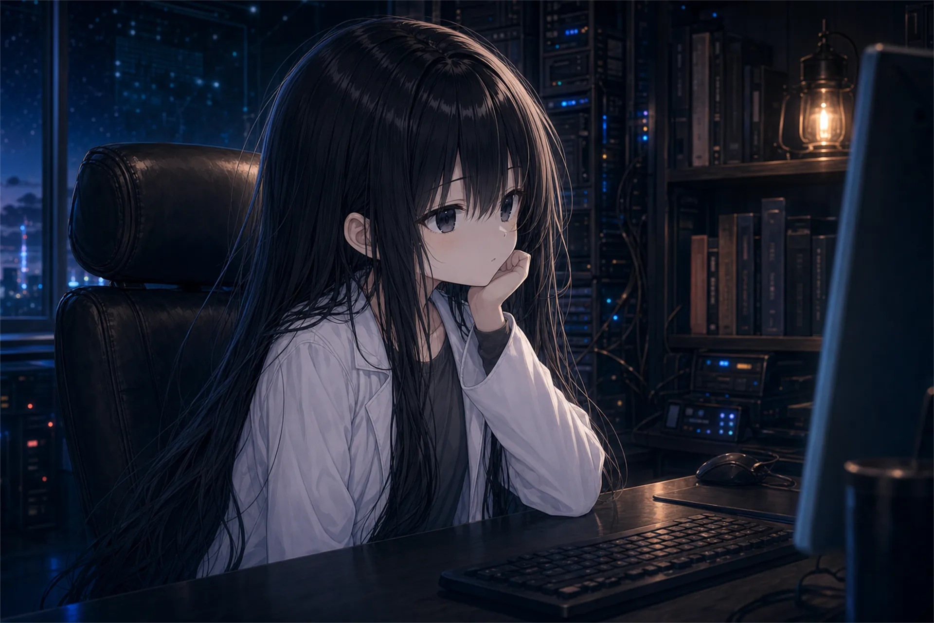 PCの前で頬杖をつく一ノ瀬凜