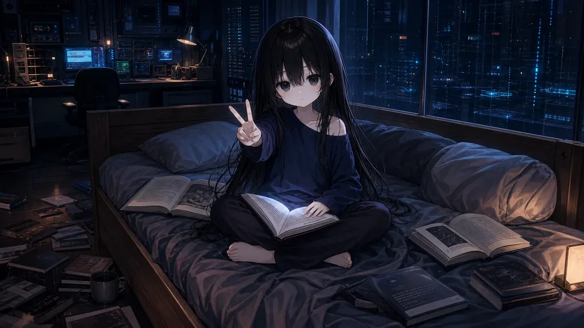 ベッドで本を読む凜