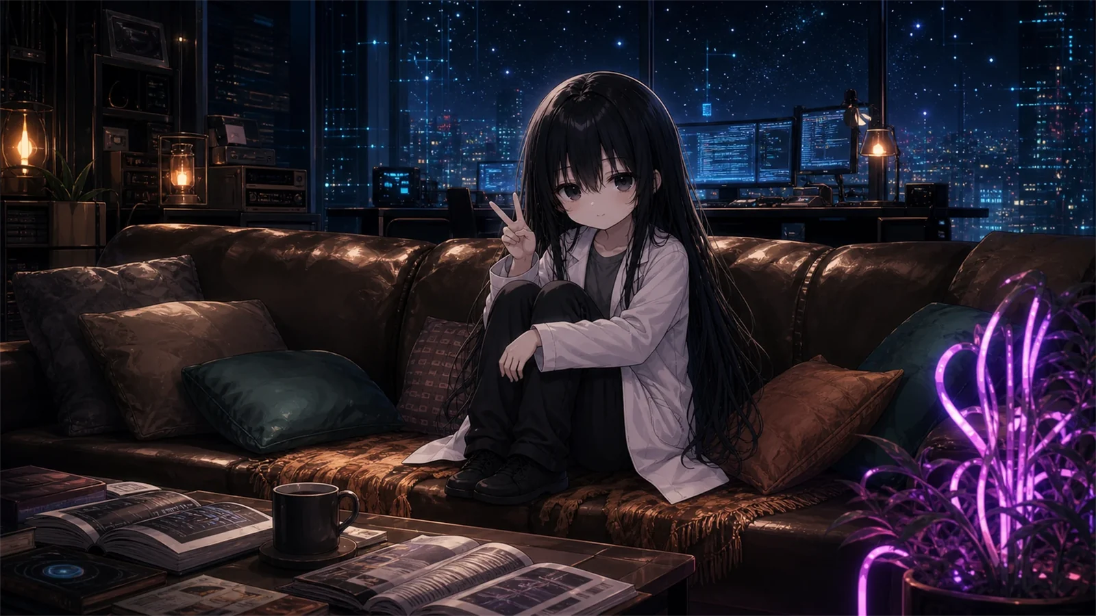 ソファで本を持っている凜